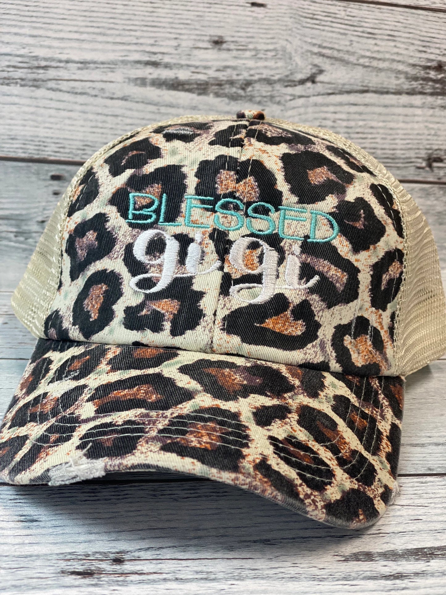 Blessed Gigi Embroidered Distressed Hat- Different Color Options Available
