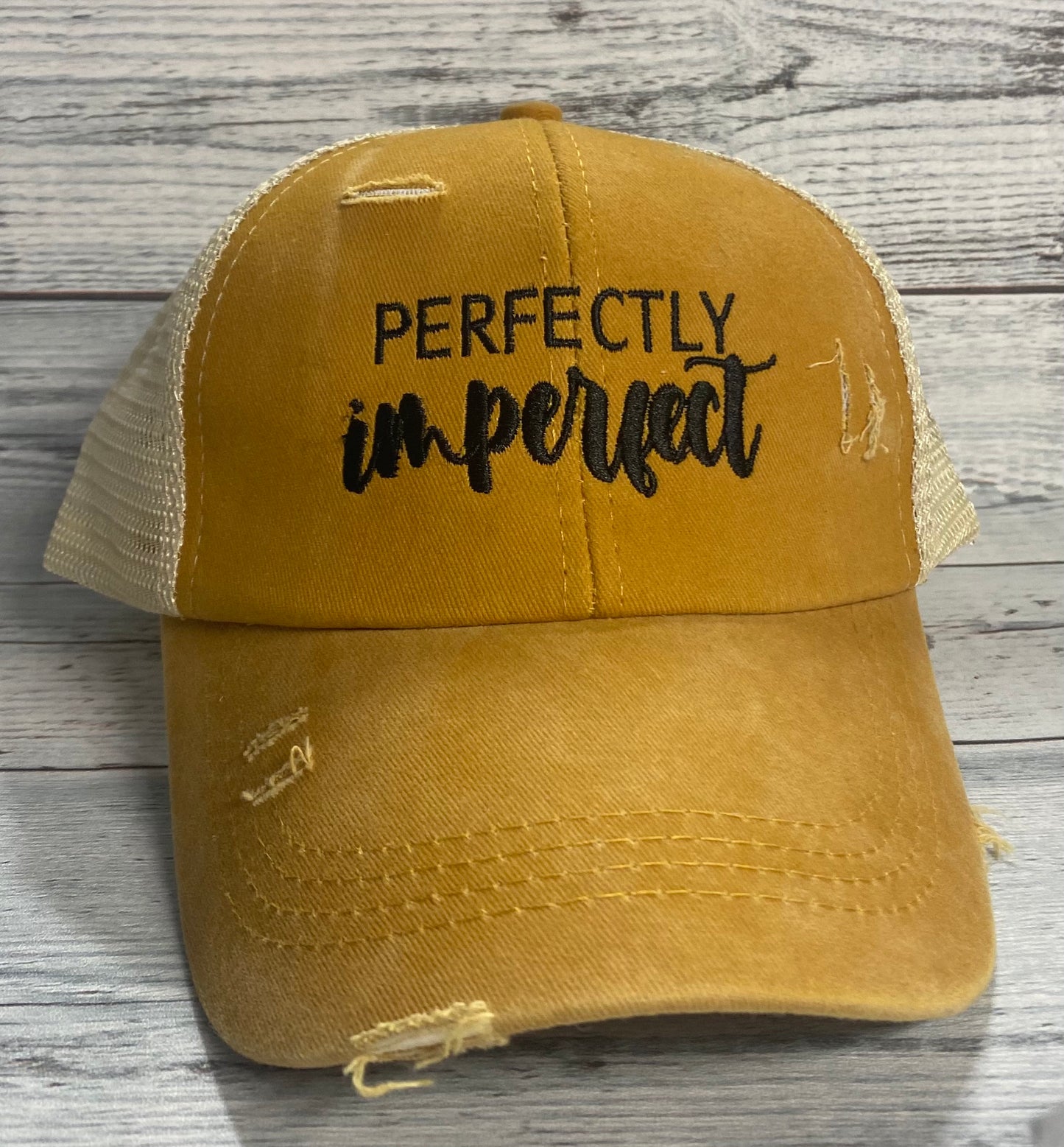 Perfectly Imperfect Embroidered Distressed Hat