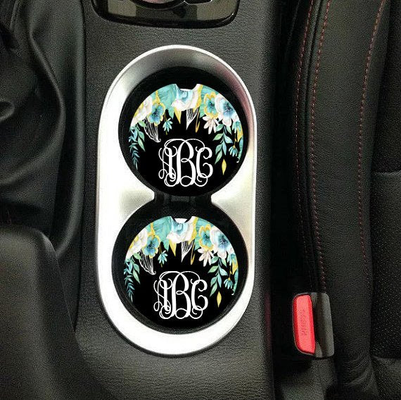 Mint and Gold Floral Car Coaster