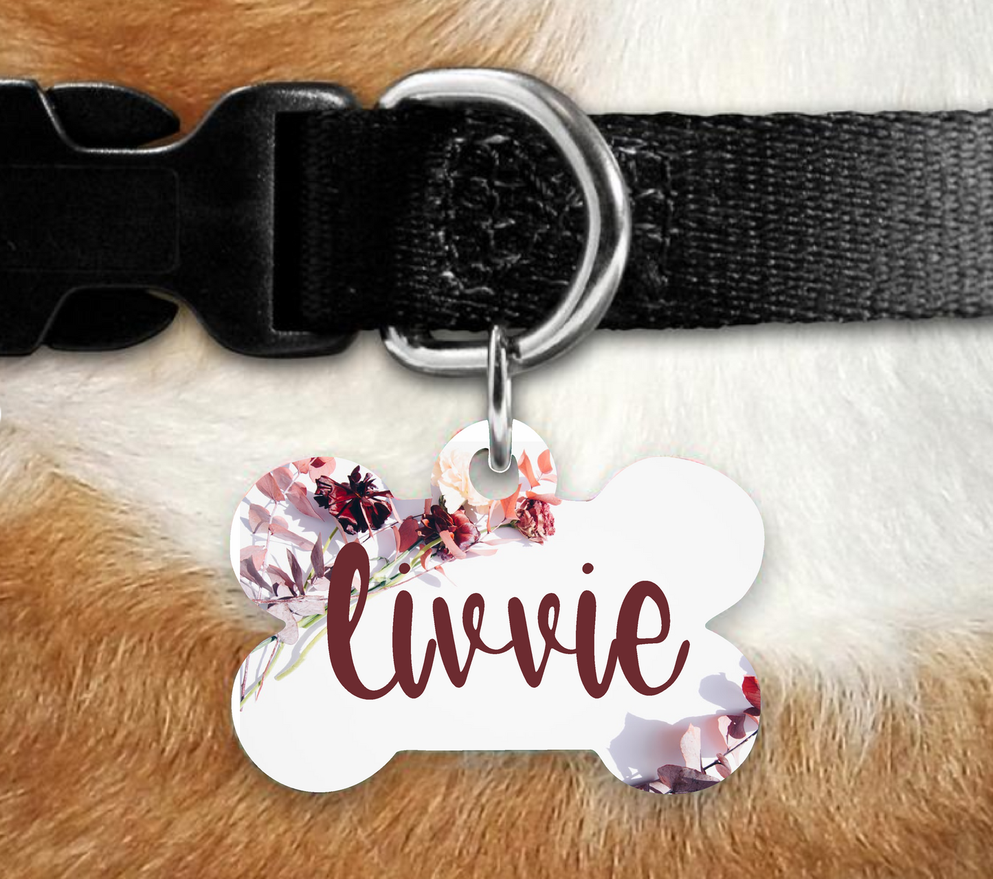 Autumn Floral - Bone Pet ID Tag