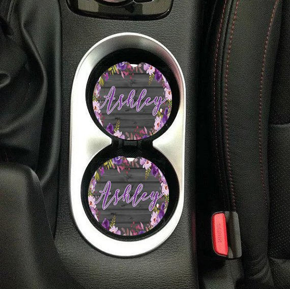 Purple Wooden Floral Car Coaster