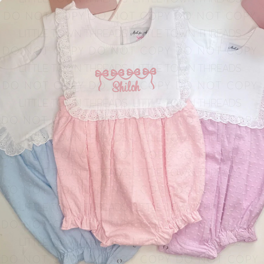 Swiss Dot Bow Banner Bubble Romper