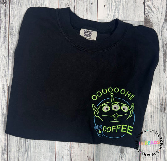 Coffee Green Alien Embroidered Shirt