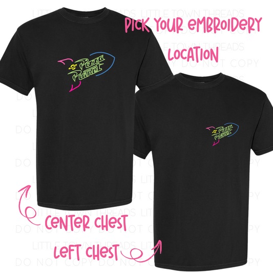 Neon Pizza Sign Embroidered Shirt