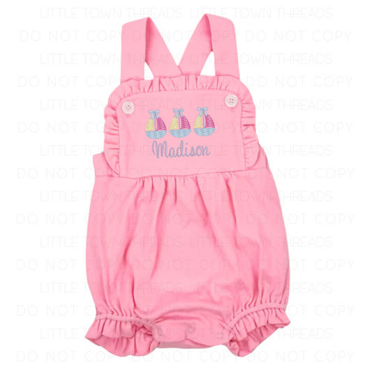 Vintage Sailboat Bubble Ruffle Romper- Pink