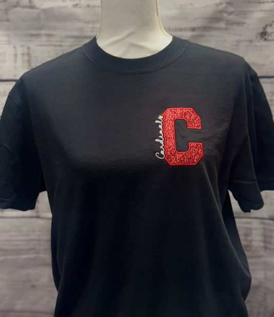 Sequins Varsity Left Chest Cardinal Shirt