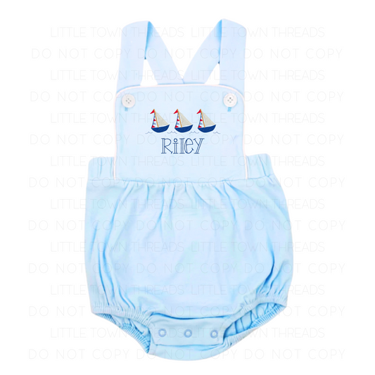 Unisex Vintage Sailboat Bubble Romper- Blue